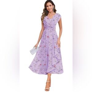 Elegant Floral Purple Maxi Dress